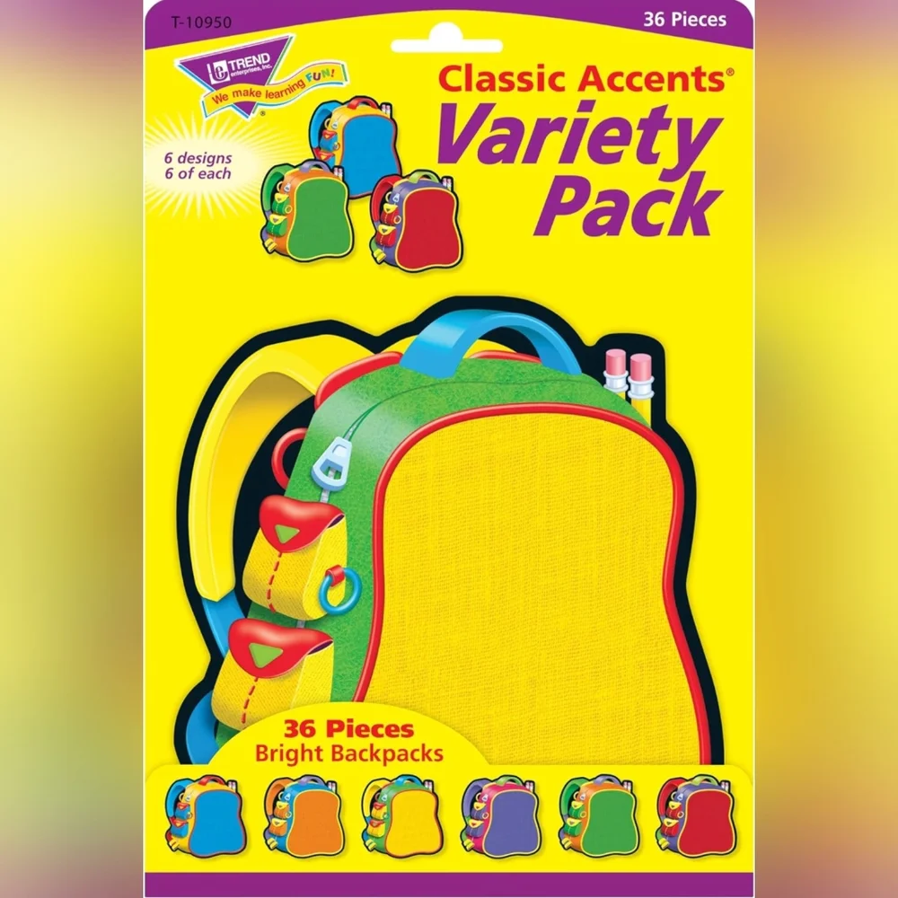 TREND enterprises, Inc. Bright Backpacks Classic Accents Variety Pack, 36 ct.